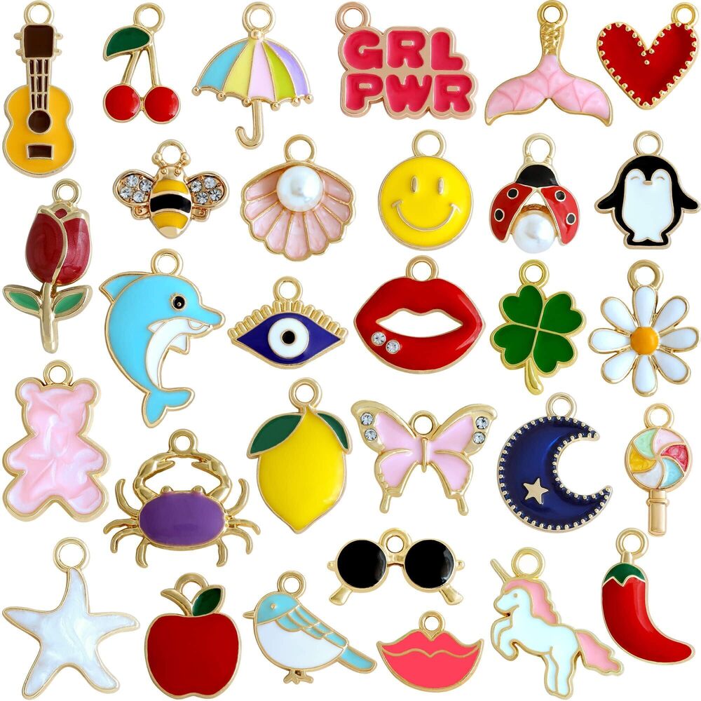 6854 30Pcs Charms for Jewelry Making and Crafting - Assorted Enamel Charms
